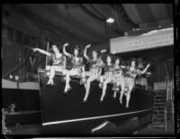 Young women in pirate costumes at Los Angeles Boat Show, Los Angeles, 1930