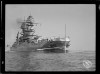 Starboard view of a U.S. Navy battleship