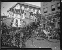 Butterflies on the "Queen of the Fairies" float in the Tournament of Roses Parade, Pasadena, 1933