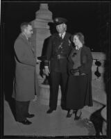 Joseph Willis and Ethel McVey, shown as they were married at midnight of Friday the 13th on the Colorado-street Bridge, Pasadena, 1935