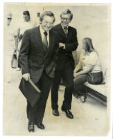 Representative Andrew Hinshaw (left) with his attorney Marshall Morgan, entering court, 1975