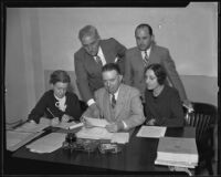 Mason Peters, Diana Randolph, Betty Kennedy, Herb Batty, and Kendall Evans of the Will Rogers Memorial Commission, Los Angeles, 1935