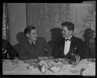 Will Rogers Jr. and Lee Shippey at a Beverly Hills Men's Club meeting at the Victor Hugo Cafe, Beverly Hills, 1935