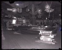 Motor boats on display at an auto show, Los Angeles, 1927