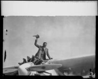 Art Goebel lands after a flight of 23 hours and 50 minutes, Los Angeles, 1928