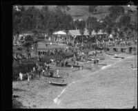 Shore of Isthmus Cove on the day of the Wrigley Ocean Marathon, Santa Catalina Island, 1927