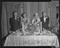 Robert Mackay and his bride, Lucille Logue, with bridesmaid, June Logue and best man, Robert Battersby, Los Angeles, 1936