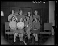 William Holden and 7 Rose Princesses, Pasadena, 1950