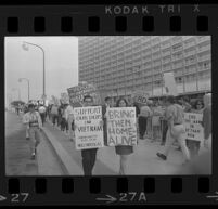 Protesters at Century Plaza Hotel during President Johnson's visit