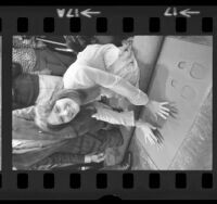 Linda Lovelace leaving hand imprints at Pussycat Theater in Los Angeles, Calif., 1973