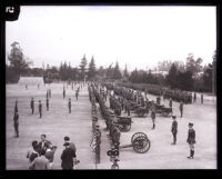 UCLA R.O.T.C. lined up on a field at the Vermont Avenue campus, Los Angeles, 1929