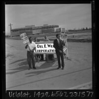 Max Richardson and Pete Kurbitaf picketing in front of Angels Stadium in Anaheim, Calif., 1966