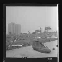 Shoe abandoned at site of Century Plaza demonstration during President Johnson's visit. 1967