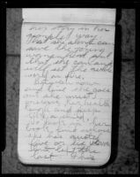 Page in the red notebook of Lorraine Wiseman, witness in the Aimee Semple Mcpherson kidnapping case, 1926