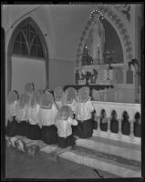 School children pray to Mary at the Cathedral of Saint Vibiana, Los Angeles, 1938