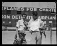 Bobbi Trout and Louise Thaden before the Women's Air Derby, Santa Monica, 1929