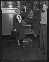 Roberta Semple boards looks for a potential mate, Los Angeles, 1935