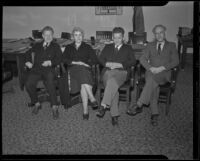 Joe L. White, Noreen Harwood, Basil C. Yergin and A. J. Gahring at the raid site, South Gate, 1935