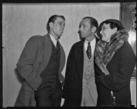 Performers Hunt Atkins, Jerre and Judith Vosselli are arrested, Hollywood, 1936