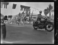 University of Southern California Band Singing Unit in the Tournament of Roses Parade, Pasadena, 1930