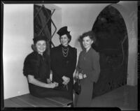 Los Angeles socialites Mrs. Edwin Kraft, Mrs. Sigurd Murphy, and Mrs. Harold Dougher, Bel Air, 1938