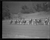 Horses racing at Santa Anita Park the month it opened, Arcadia, 1934