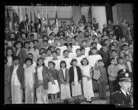 Chinese American children participation in 33rd Anniversary of Chinese Republic ceremony, Los Angeles, 1944