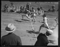 USC and Stanford runners approach the finish line at the Coliseum, Los Angeles, 1932