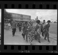 Bethune Junior High School students wearing ethnic African garb during Black History Week in Los Angeles, Calif., 1970