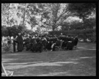 Dr. Robert L. Kelly delivers speech at W. O. Mendenhall’s inauguration ceremony, Whittier, 1934