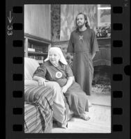 WKFL Fountain of the World cult members Elder Nekona and Priest Charles at their headquarters in Los Angeles, Calif., 1964