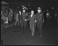 Protester John Bulnarski arrested during L. A. Railway strike, Los Angeles, 1934