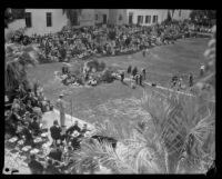 Birdseye view of the dedication ceremony for the Santa Barbara County Courthouse, Santa Barbara, 1929