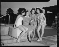 Japanese American beauty contestants model swimsuits
