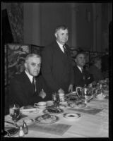 J. A. H. Kerr and J. Reuben Clark Jr. at luncheon to discuss financial agreements, Los Angeles, 1934