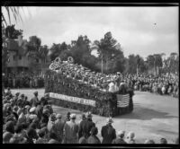 "St. Elizabeths Boys Band" float in the Tournament of Roses Parade, Pasadena, 1932