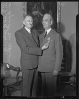 Dr. Felix B. Janovsky presenting Dr. Rufus B. von KleinSmid with the Order of the White Lion, Los Angeles, 1932