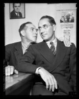 Groucho and Chico Marx at copyright trial in Los Angeles, Calif., 1937