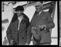 Brigadeer-General Douglas Lilburn MacEwen and Mary Gansevaert MacEwen arrive by ship, San Pedro (Los Angeles), 1935