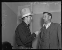 Dr. Ralph Wagner discussing extortion threats with Dep. Sheriff Allen J. Ball, Santa Clarita, 1935DD