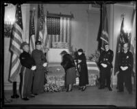 Mourners at William Traeger's funeral services at Patriotic Hall, Los Angeles, 1935