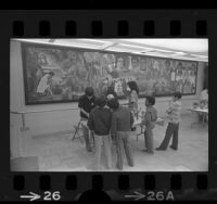 Chicano high school students painting mural at Thomas Jefferson Elementary School in Compton, Calif., 1972