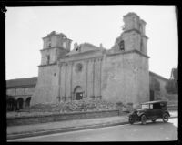 Santa Barbara Mission facade after the earthquake, 1925