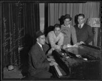 Harry Shuford, Art Johnson, John Sprague, and John Stuffleborne enjoy a song in their spare time, Pasadena, 1935