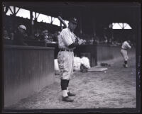 Vernon Tigers baseball player Beals Becker holding a bat in the Washington Park field, Los Angeles, 1925