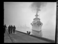 Cruiser USS Indianapolis near its berth, San Pedro, 1933-1939