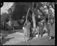 Spectators on a residential street near the Tournament of Roses Parade, Pasadena, 1929