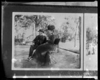 Elias Jackson "Lucky" Baldwin and Lily Bennett Baldwin seated outdoors, [1890s?], rephotographed [1939 or 1940?]