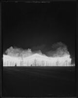 Row of fireworks just set off at the Coliseum, Los Angeles, 1935