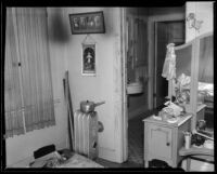 Bedroom of the bungalow house where kidnapping victim Mary Skeele was held, Pasadena, 1934